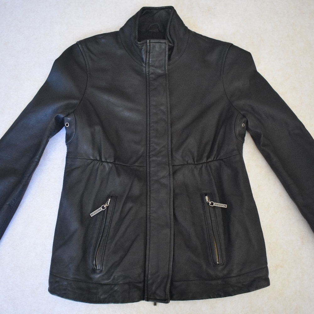 VINCE Women's Moto Zip Button Black Leather Jacket Size XS GUC